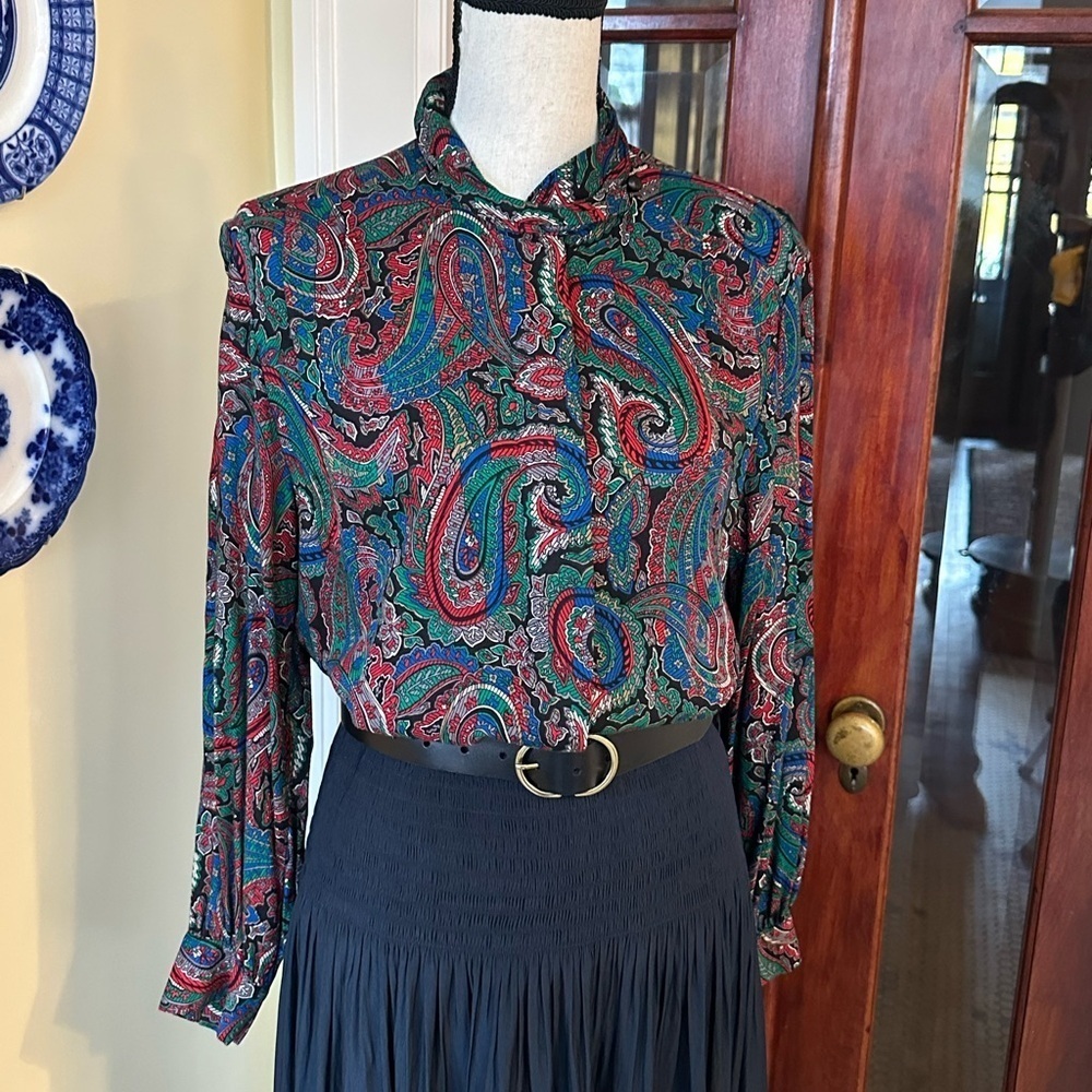 Pendleton | Vintage Paisley Button Down Blouse with Button Collar, Size 14P